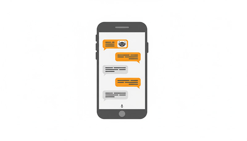 Ilustração de smartphone com conversa em chat, representando chatbot com inteligência artificial para atendimento automatizado