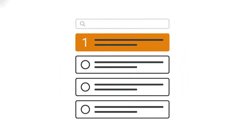 Ilustração de resultados de busca com primeiro lugar destacado, representando site posicionado no Google