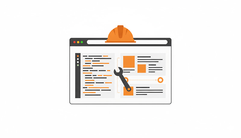Ilustração de interface de site com ferramentas de ajuste, representando desenvolvimento e otimização de sites